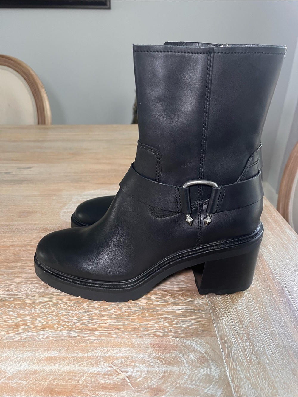 Dolce Vita Black Leather Mid-Calf Block Heel Boots